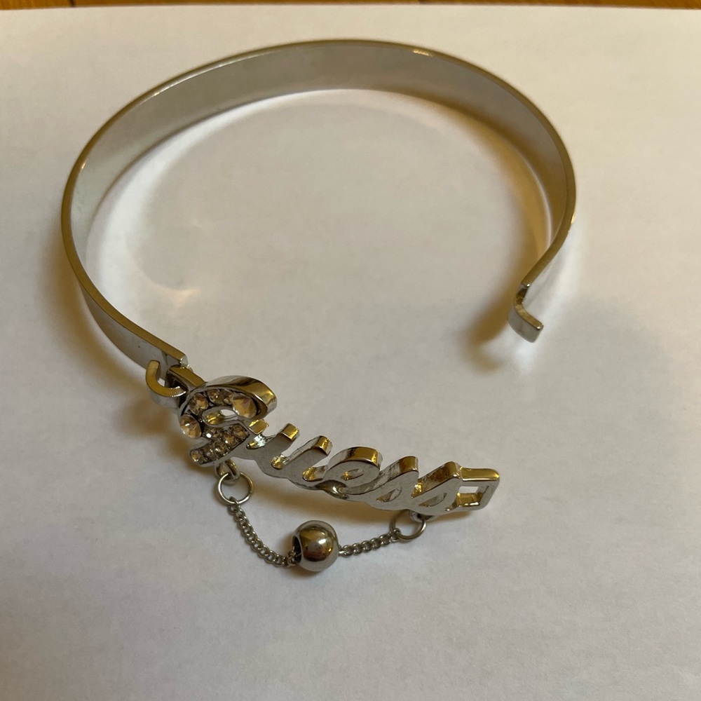 Sliver Guess bracelet with rhinestones and small chain